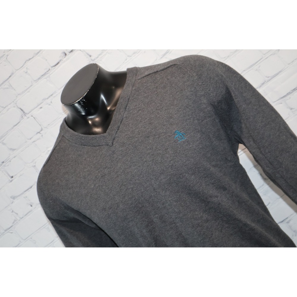 Original Penguin V-Neck Sweater Mens 2XL XXL Gray Embroidered Logo Pullover